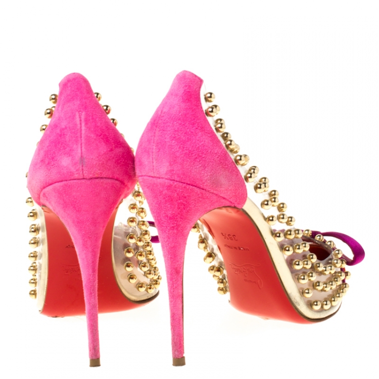 Pre Owned Christian Louboutin Multicolor Studded PVC Bille Et Boule Bow Pointed Toe Pumps Size 38.5