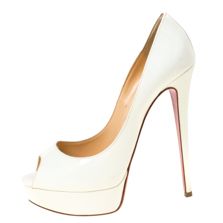 Christian Louboutin - Authenticated Lady Peep Heel - Leather White for Women, Very Good Condition