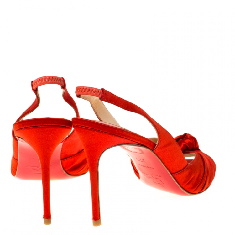 Pre Owned Christian Louboutin Red Satin Jenny Knotted Slingback Sandals Size 37.5