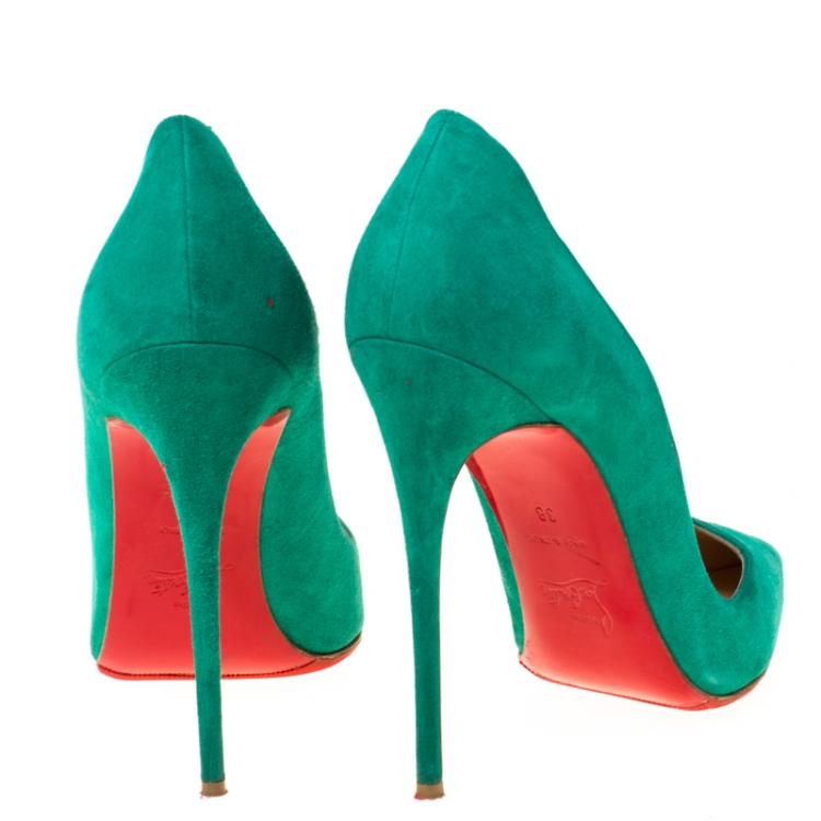 Pre Owned Christian Louboutin Green Suede So Kate Pointed Toe Pumps Size 38