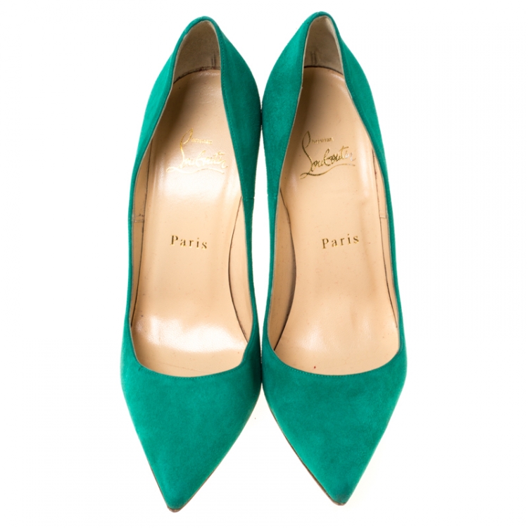 Pre Owned Christian Louboutin Green Suede So Kate Pointed Toe Pumps Size 38