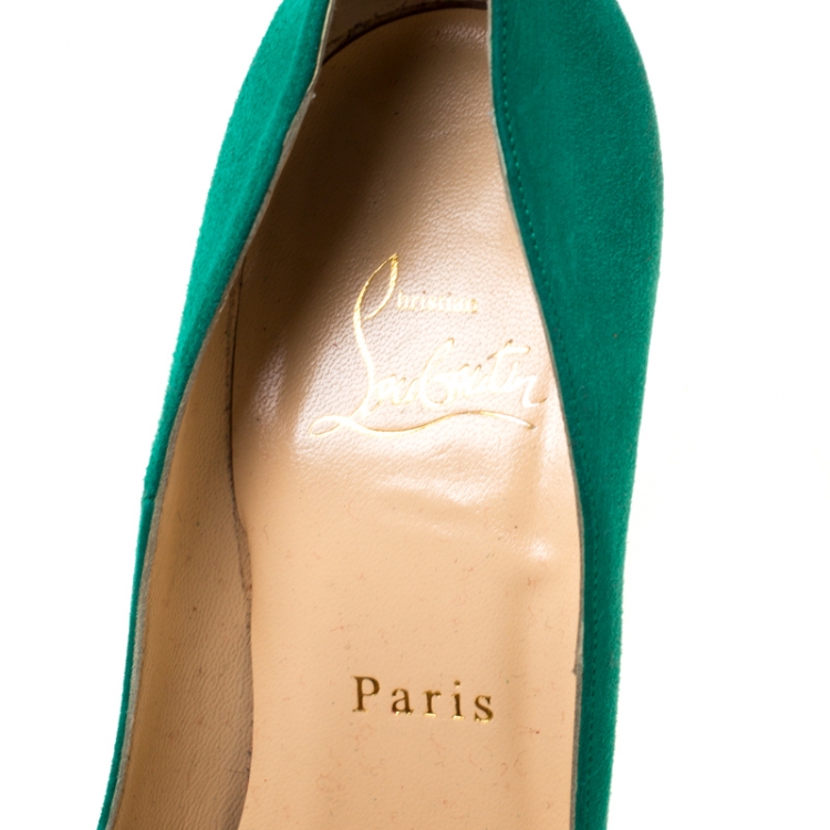 Pre Owned Christian Louboutin Green Suede So Kate Pointed Toe Pumps Size 38