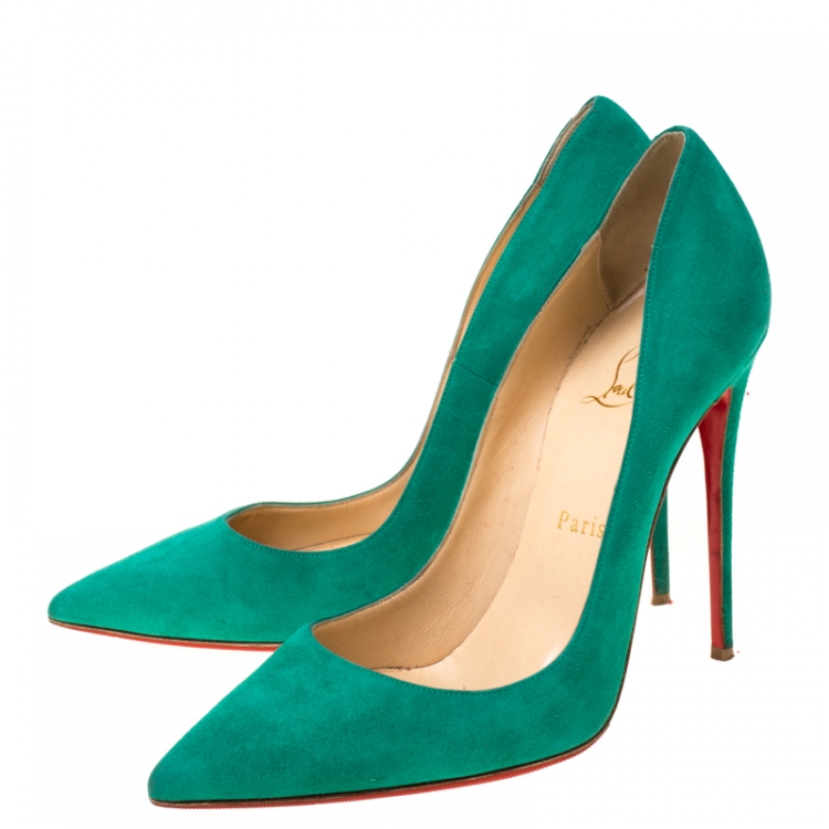Pre Owned Christian Louboutin Green Suede So Kate Pointed Toe Pumps Size 38