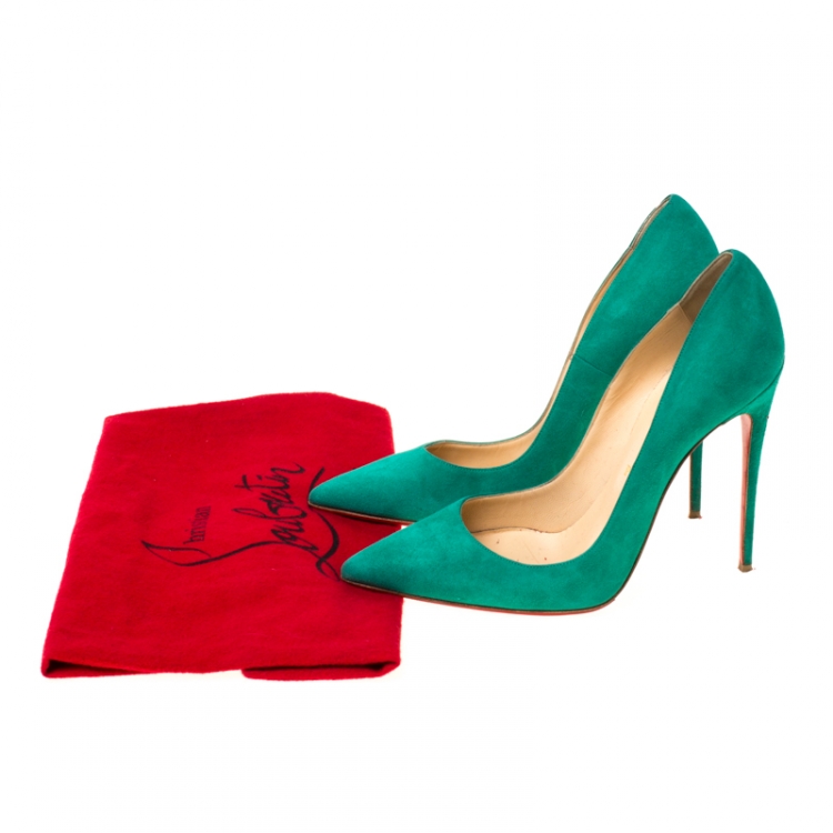 Pre Owned Christian Louboutin Green Suede So Kate Pointed Toe Pumps Size 38
