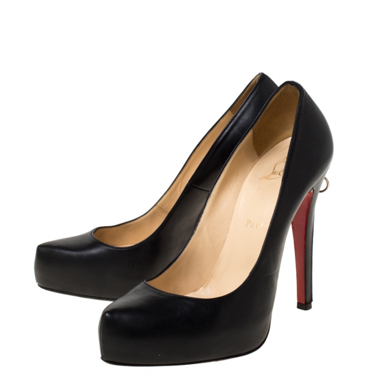 Pre Owned Christian Louboutin Black Leather Rolando Zip Platform Pumps Size 38