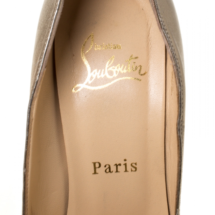 Pre Owned Christian Louboutin Metallic Leather Pleated Peep Toe Pumps Size 36.5