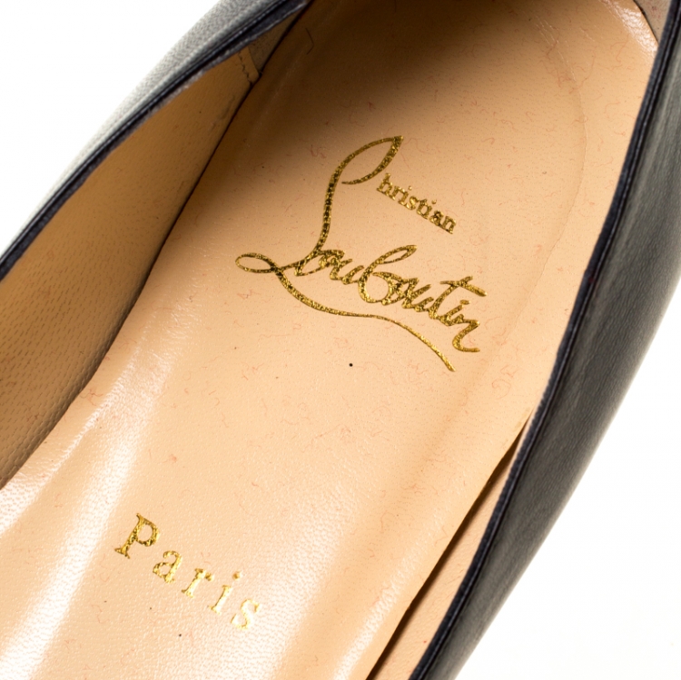 مملوكة مسبقًا Christian Louboutin Black Leather Bow Peep Toe Ballet Flats Size 37.5