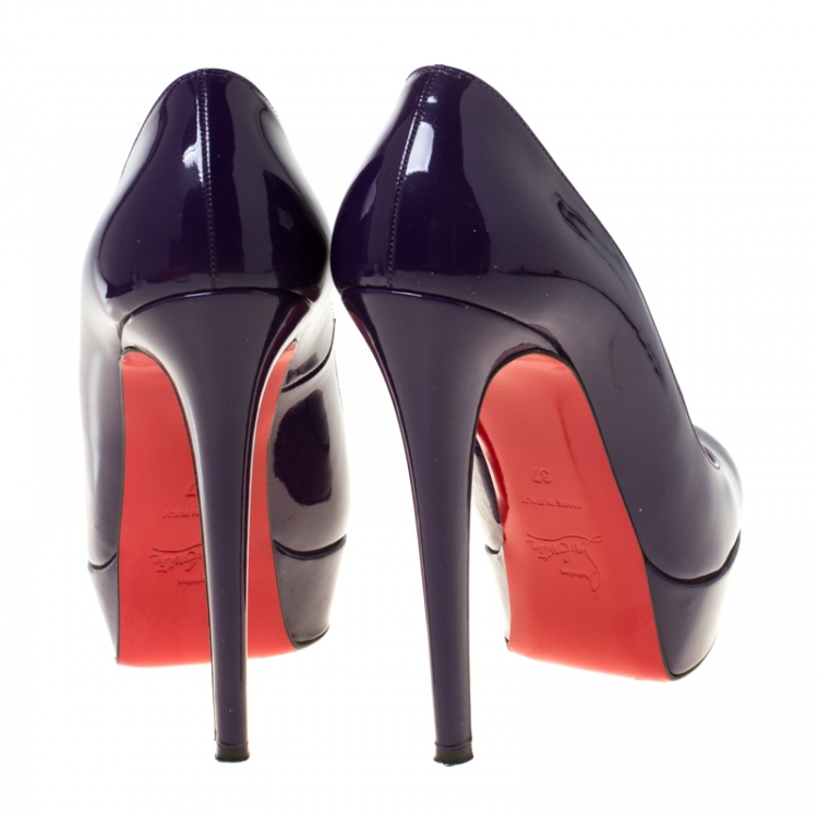 Pre Owned Christian Louboutin Purple Patent Leather Bianca Platform Pumps Size 37