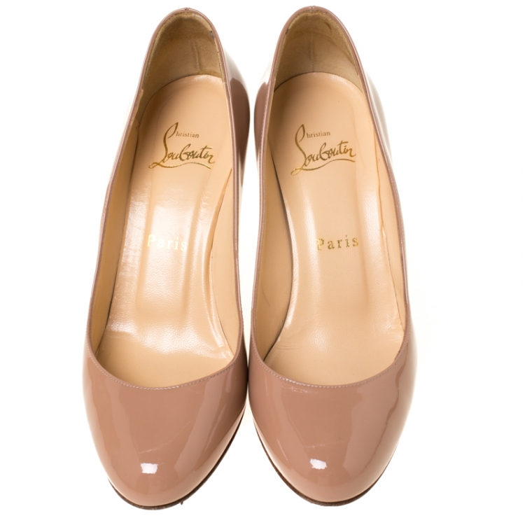 Pre Owned Christian Louboutin Beige Patent Leather Akdooch Pumps Size 36