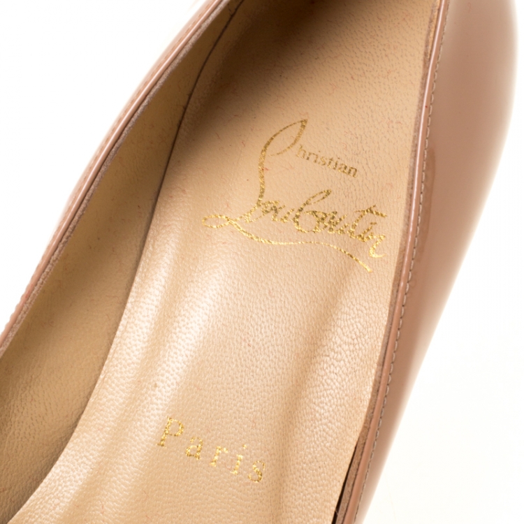 Pre Owned Christian Louboutin Beige Patent Leather Pigalle Pointed Toe Pumps Size 35