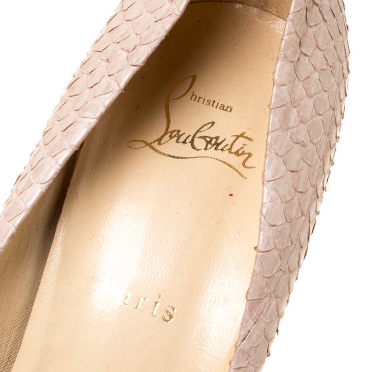 Pre Owned Christian Louboutin Beige Python Lady Peep Toe Pumps Size 40.5