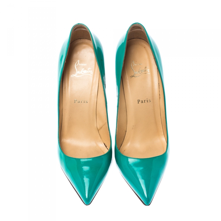 Pre Owned Christian Louboutin Green Patent Leather Pigalle Pointed Toe Pumps Size 40