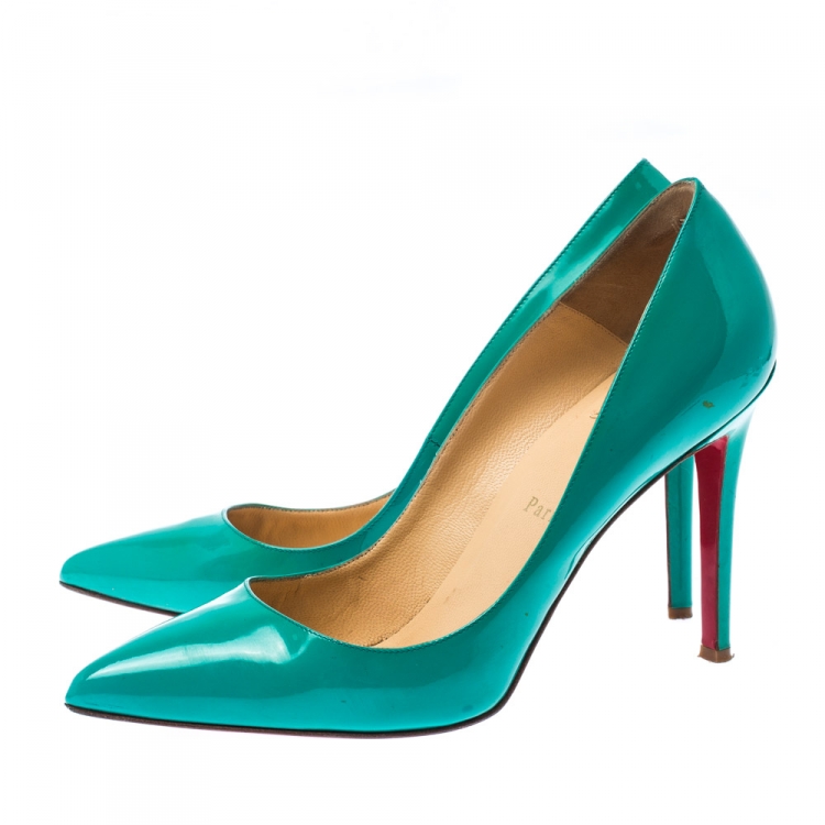 Pre Owned Christian Louboutin Green Patent Leather Pigalle Pointed Toe Pumps Size 40