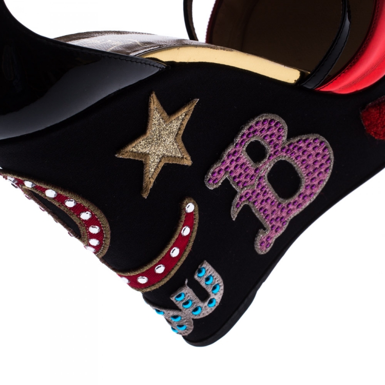 Pre Owned Christian Louboutin Multicolor Patent Leather Loubi Zeppa Wedge Platform Sandals Size 40