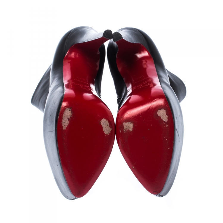 Pre Owned Christian Louboutin Black Leather Daffodile Platform Ankle Boots Size 36.5