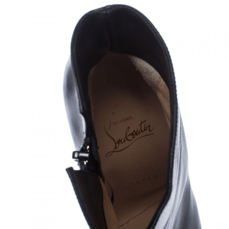 Pre Owned Christian Louboutin Black Leather Daffodile Platform Ankle Boots Size 36.5