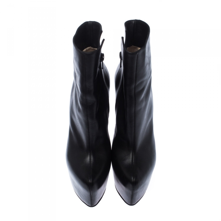 Pre Owned Christian Louboutin Black Leather Daffodile Platform Ankle Boots Size 36.5