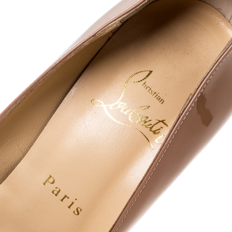 Pre Owned Christian Louboutin Beige Patent Leather Victoria Platform Pumps Size 38.5