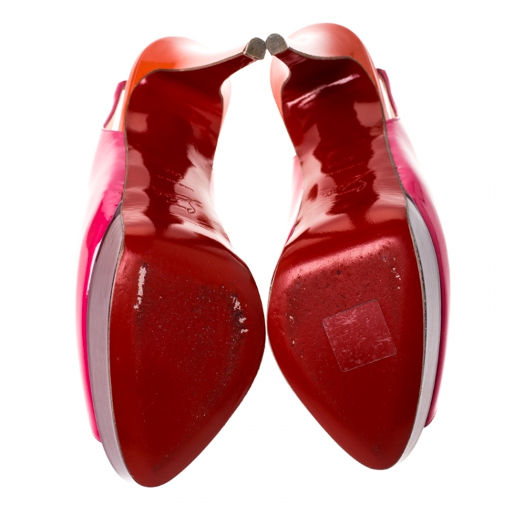 Pre Owned Christian Louboutin Multicolor Patent Leather Lady Peep Toe Slingback Sandals Size 40.5