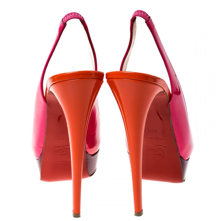 Pre Owned Christian Louboutin Multicolor Patent Leather Lady Peep Toe Slingback Sandals Size 40.5