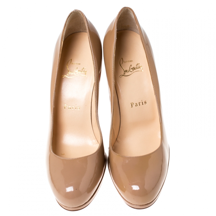 Pre Owned Christian Louboutin Nude Beige Patent Leather New Simple Pumps Size 37