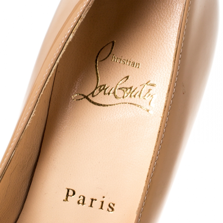 Pre Owned Christian Louboutin Nude Beige Patent Leather New Simple Pumps Size 37