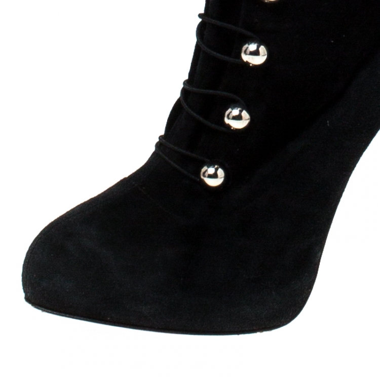 Pre Owned Christian Louboutin Black Suede Leather Fabiola Knee Length Boots Size 41