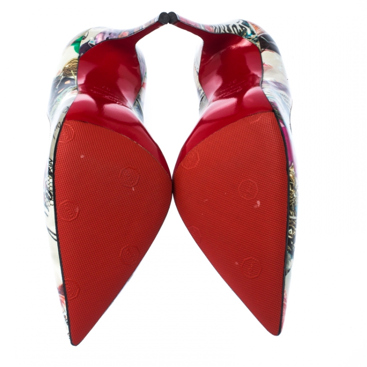 Pre Owned Christian Louboutin Multicolore Printed Patent Leather Pointed Toe So Kate Pumps Size 37