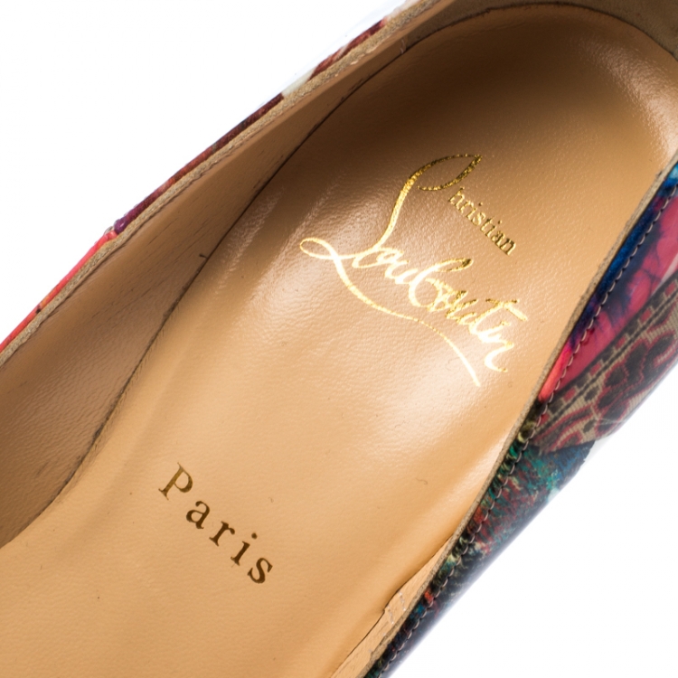 Pre Owned Christian Louboutin Multicolore Printed Patent Leather Pointed Toe So Kate Pumps Size 37
