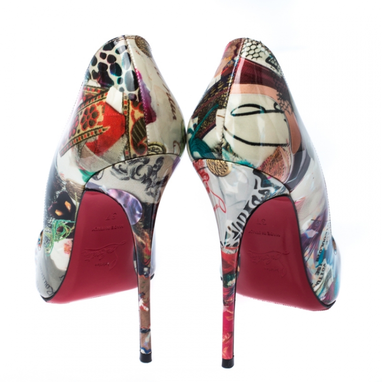 Pre Owned Christian Louboutin Multicolore Printed Patent Leather Pointed Toe So Kate Pumps Size 37