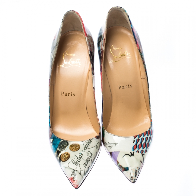 Pre Owned Christian Louboutin Multicolore Printed Patent Leather Pointed Toe So Kate Pumps Size 37