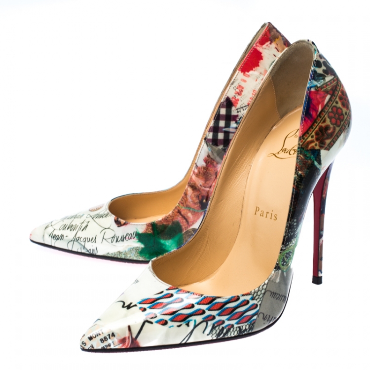 Pre Owned Christian Louboutin Multicolore Printed Patent Leather Pointed Toe So Kate Pumps Size 37