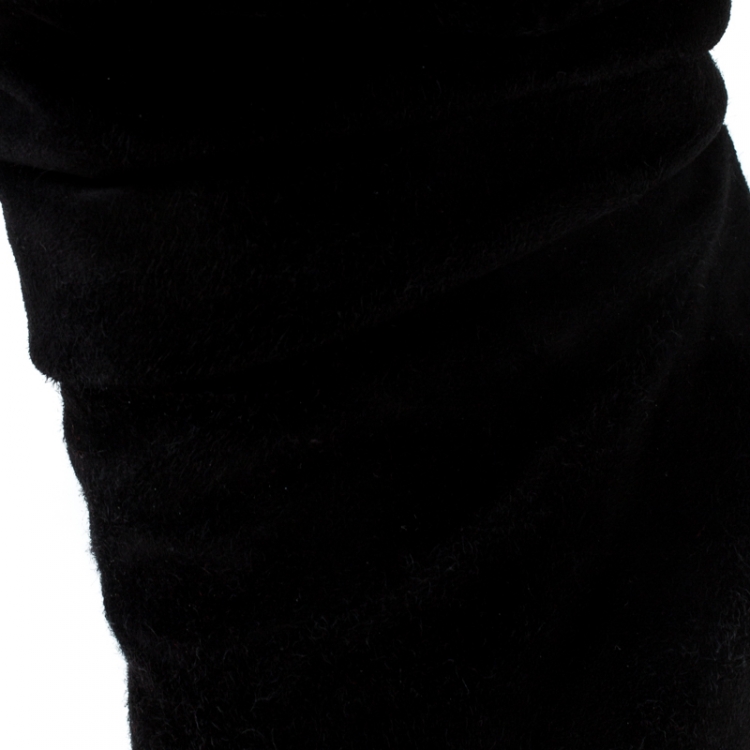 Pre Owned Christian Louboutin Black Pleated Suede Knee High Boots Size 37