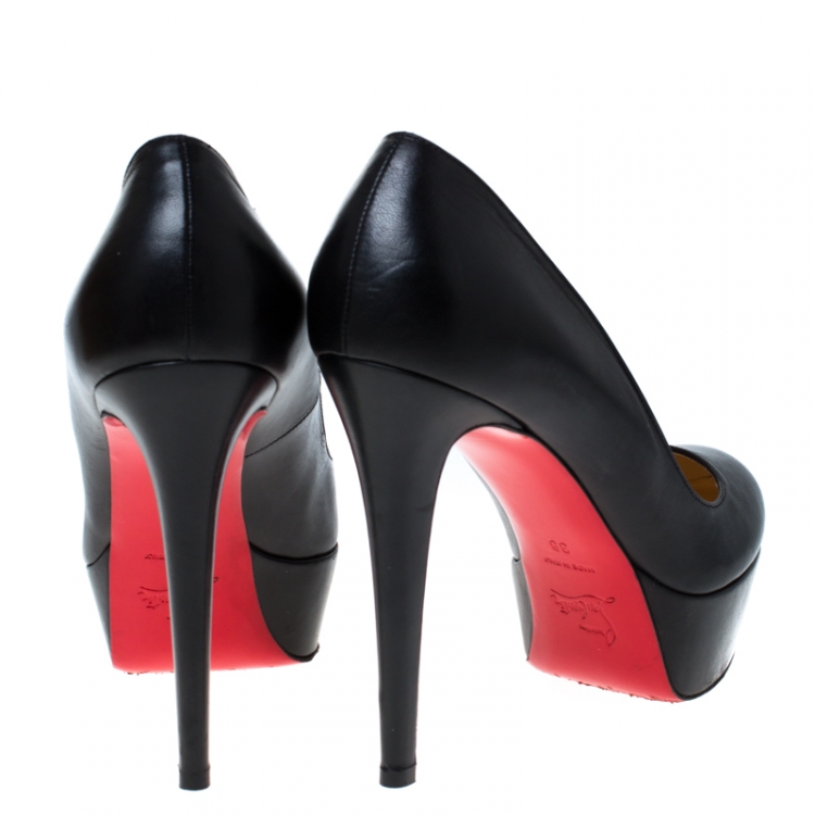 Pre Owned Christian Louboutin Black Leather Bianca Platform Pumps Size 38
