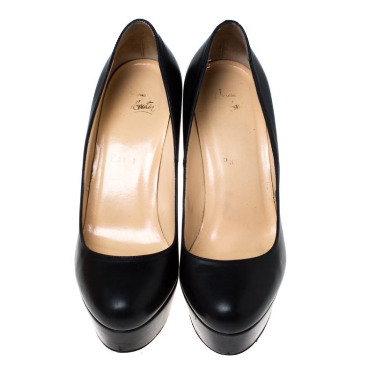 Pre Owned Christian Louboutin Black Leather Bianca Platform Pumps Size 38