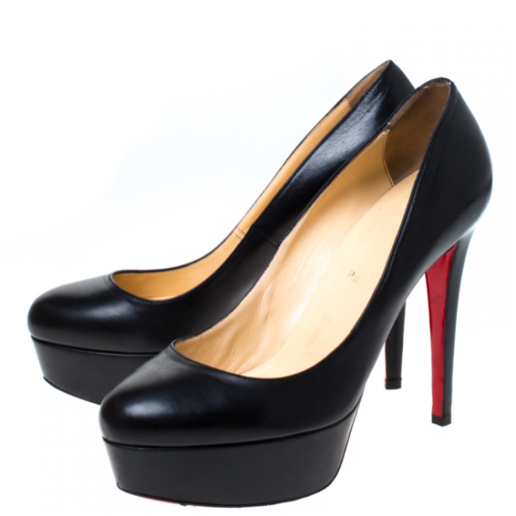Pre Owned Christian Louboutin Black Leather Bianca Platform Pumps Size 38