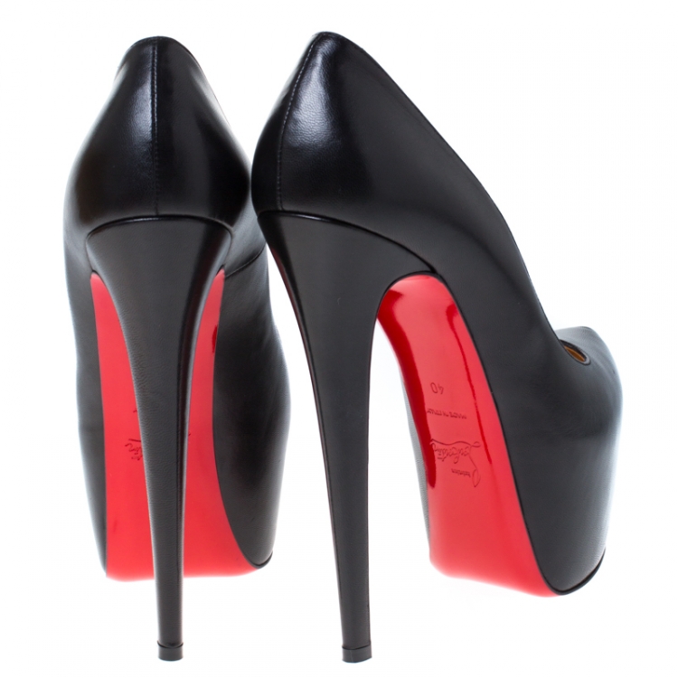 Pre Owned Christian Louboutin Black Leather Daffodile Platform Pumps Size 40