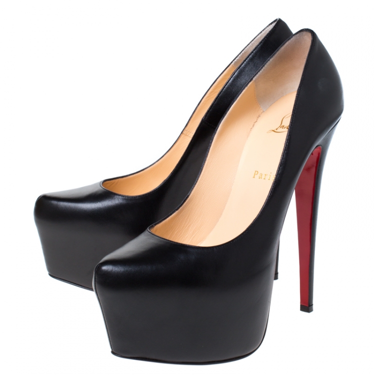 Pre Owned Christian Louboutin Black Leather Daffodile Platform Pumps Size 40