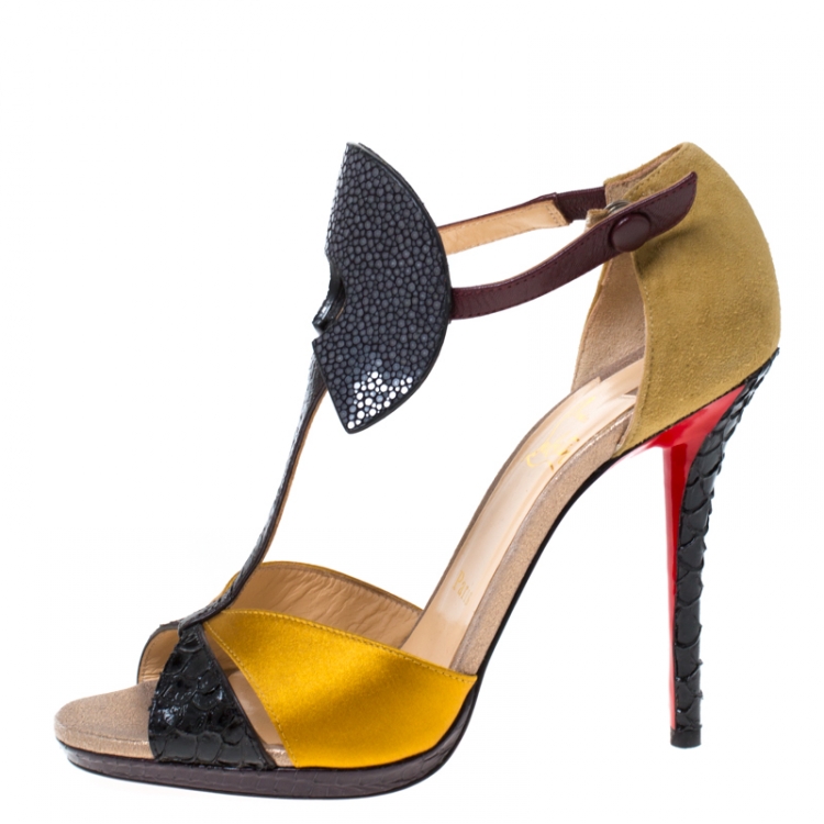 Pre Owned Christian Louboutin Python and Stingray Aztec Sandals Size 38