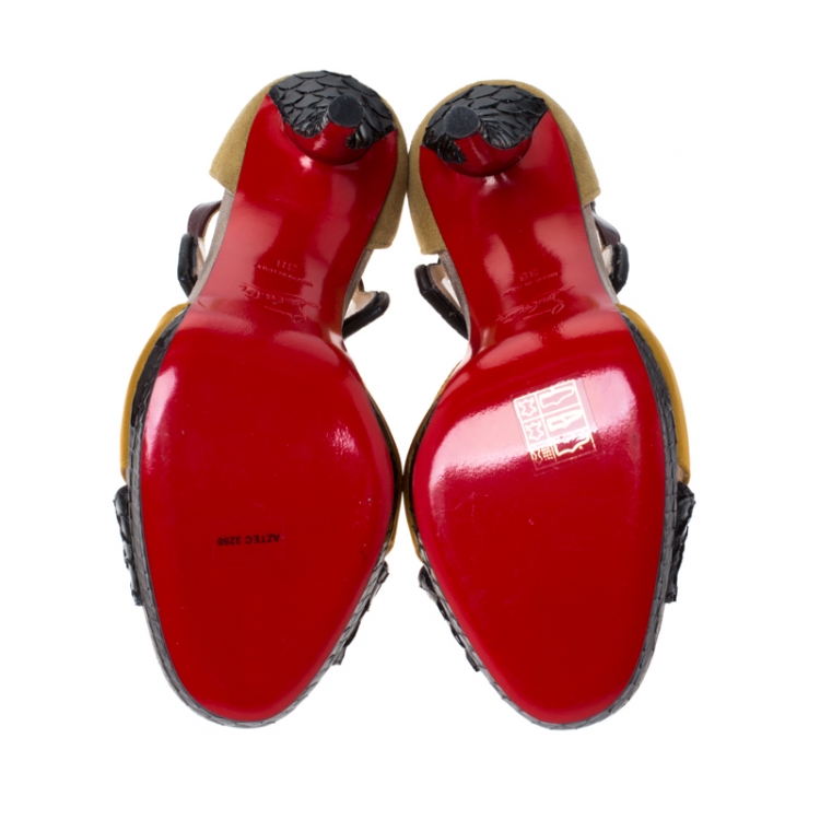 Pre Owned Christian Louboutin Python and Stingray Aztec Sandals Size 38