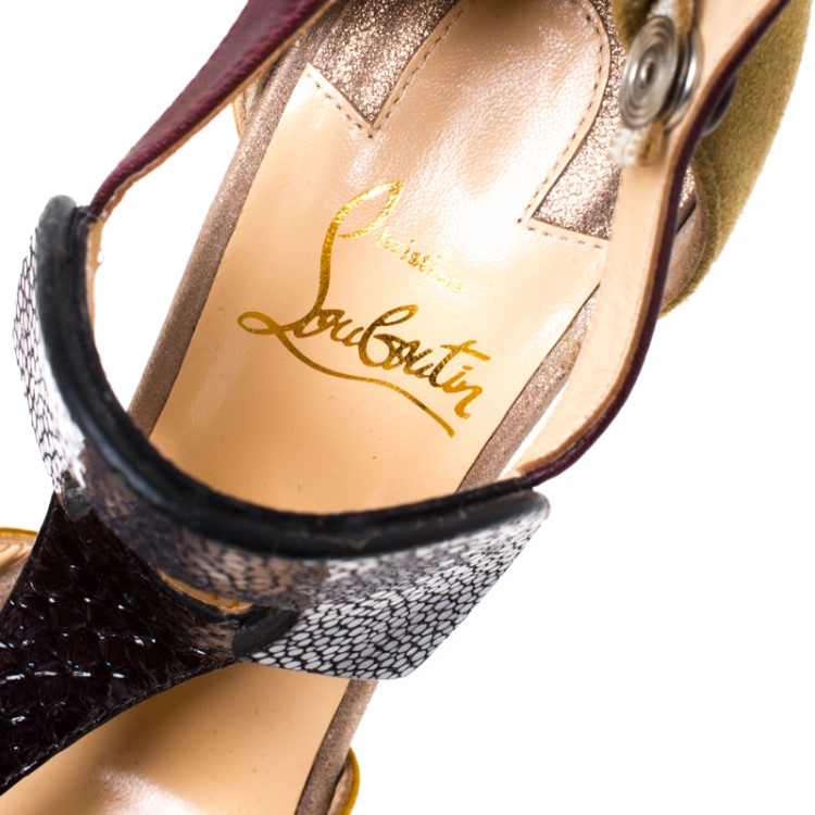 Pre Owned Christian Louboutin Python and Stingray Aztec Sandals Size 38