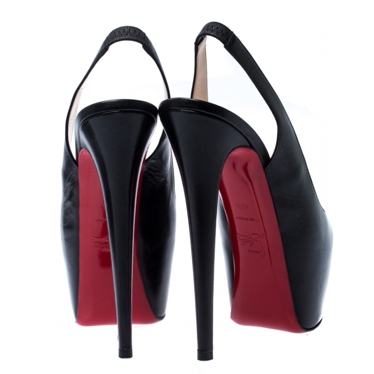 Pre Owned Christian Louboutin Black Leather Dafsling Slingback Platform Sandals Size 40.5