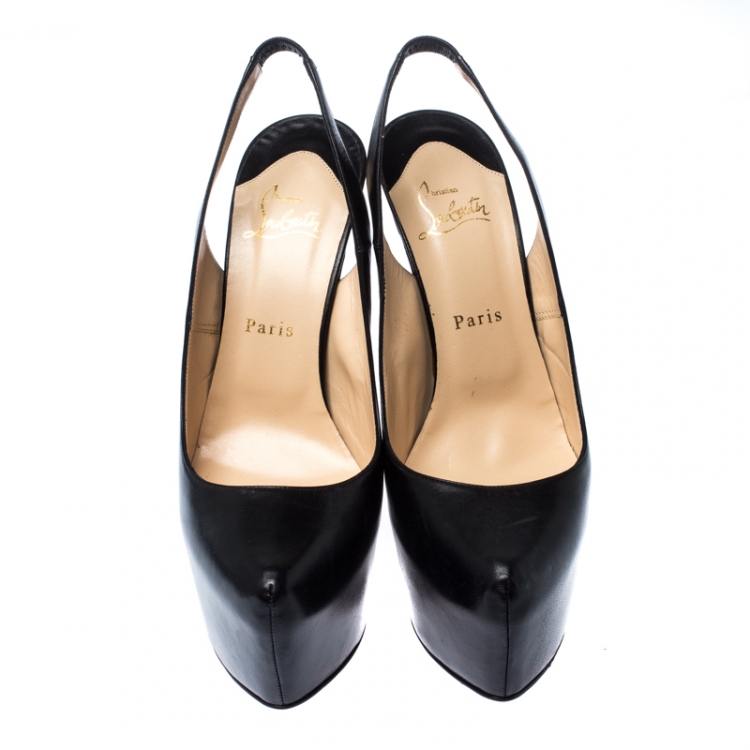 Pre Owned Christian Louboutin Black Leather Dafsling Slingback Platform Sandals Size 40.5