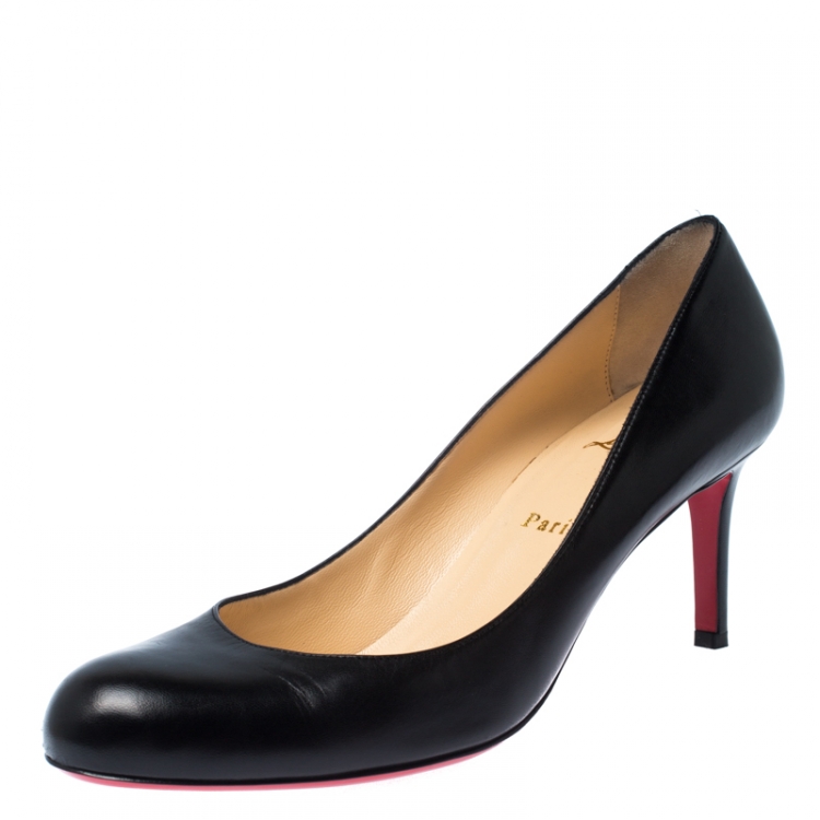 Pre Owned Christian Louboutin Black Leather Simple Pumps Size 40.5