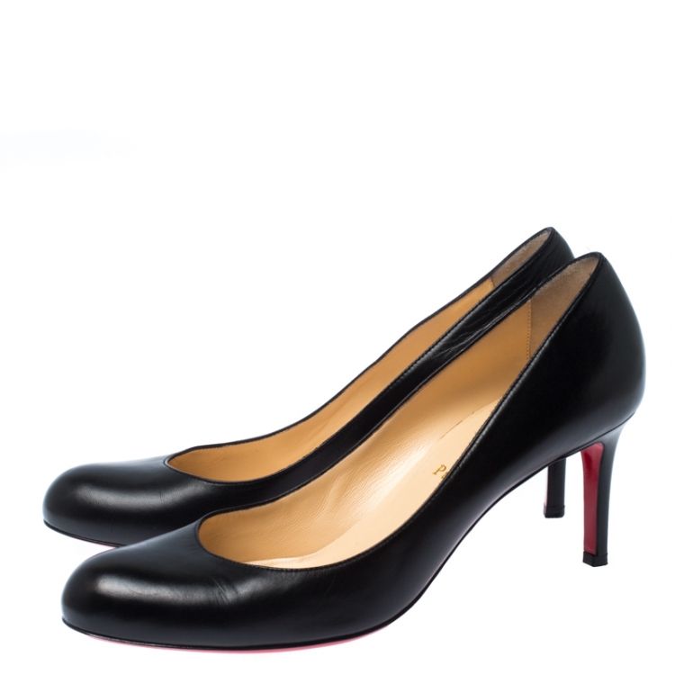 Pre Owned Christian Louboutin Black Leather Simple Pumps Size 40.5