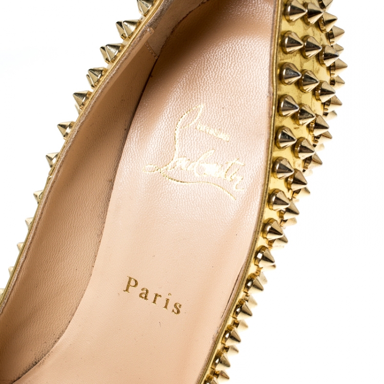 Pre Owned Christian Louboutin Metallic Gold Leather Alti Spike Platform Pumps Size 37