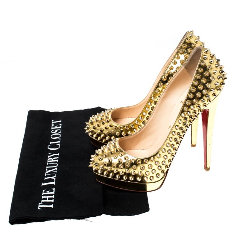 Pre Owned Christian Louboutin Metallic Gold Leather Alti Spike Platform Pumps Size 37