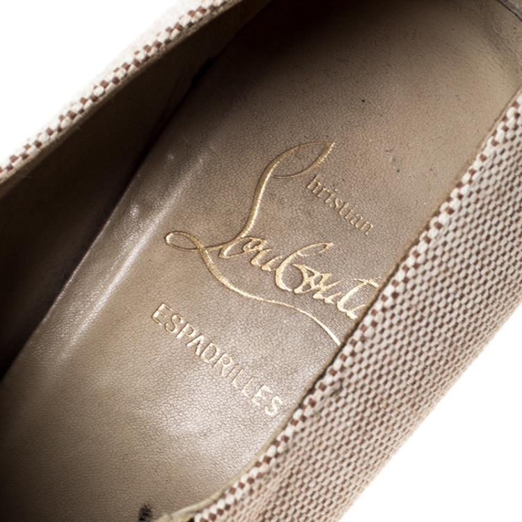 مملوكة مسبقًا Christian Louboutin Beige Canvas Espadrille Wedge Platform Ankle Booties Size 39