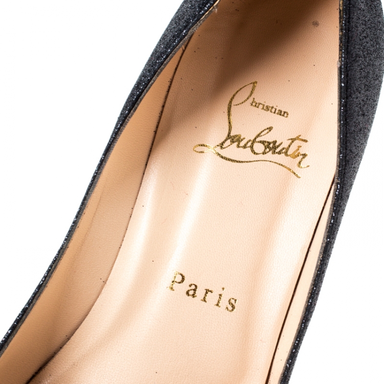 Pre Owned  Christian Louboutin Dark Grey/Red Glitter Mater Claude Peep-Toe Pumps Size 37