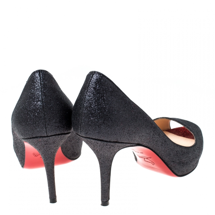 Pre Owned  Christian Louboutin Dark Grey/Red Glitter Mater Claude Peep-Toe Pumps Size 37